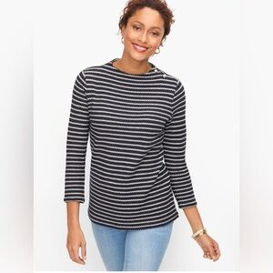 Talbots Black and White Striped Long Sleeve Top